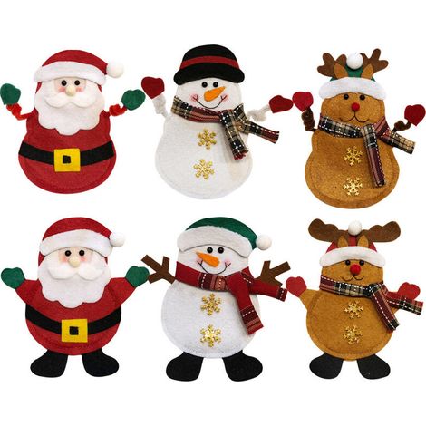Aiperq Set of 6 Christmas Snowman Dinnerware Silverware Holder Pocket Cutlery Bag Santa Set Party Table Decorations