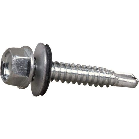 VIS AUTOFOREUSE METAL M5  PACK 100  5,5 x 50 mm  Vis tole auto foreuse de acier à tete hexagonale avec rondelle d'étanchéité pour plus fixation  Vis Autoperceuse pour metal