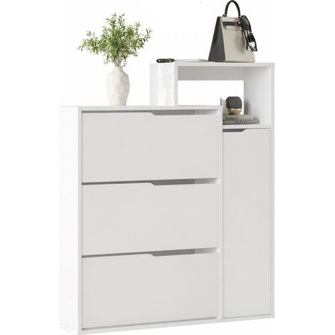Meuble d'Entrée à Chaussures 4 Portes 4 Niches Blanc L 108.2 H 130.6 P 29.8 cm (1/5)