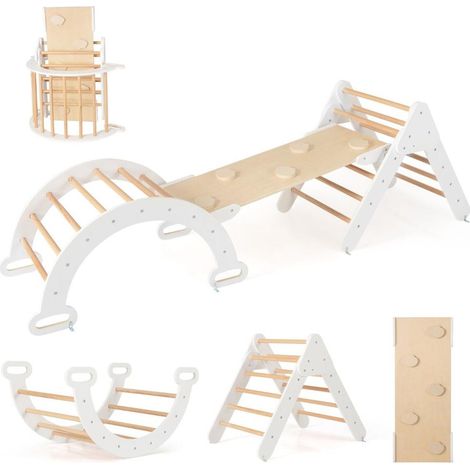 Dès 1 an, jeu d'escalade facile à moduler, triangle Montessori avec arche et rampe double face en bois (1/5)