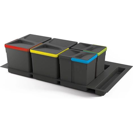 [JAMAIS UTILISÉ] Emuca - Kit de poubelles 2x12 L 2x6 L module 900 mm Plastique Gris anthracite