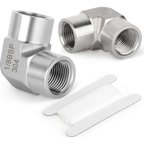 2 Pcs 1/8" femelle BSP x 1/8" filetage femelle BSP en acier inoxydable forgé connecteur coude 90 degrés SUS 304 raccords de tuyau (1/5)