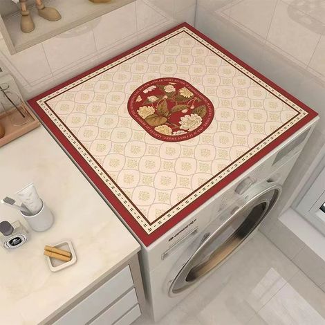 Housse de Protection Anti-Poussière pour Lave-Linge Hublot, Tapis Antidérapant Multifonction pour Réfrigérateur, Table de Chevet et Micro-ondes - Motif Fleur Rouge (60x60 cm)-lsw