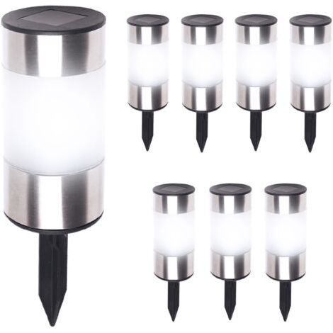 Lot de 8 bornes solaires 2 en 1 en acier inoxydable (lumière chaude)