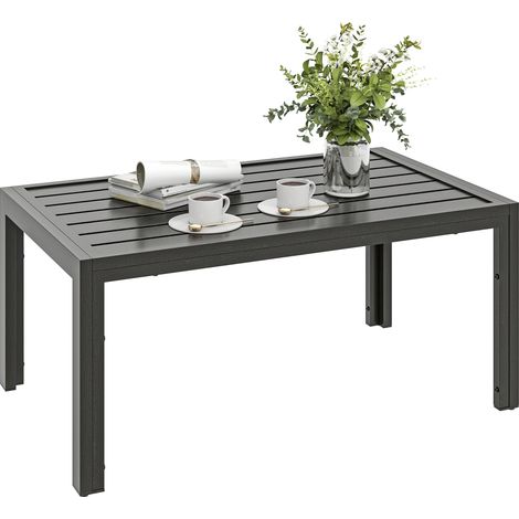 Outsunny Outdoor Side Table Garden Table with Steel Frame and Slat Top Grey Wood