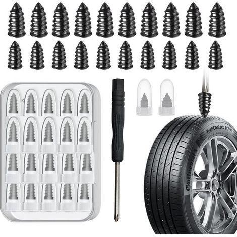 Kit de reparación de neumáticos para coche，40 tapones de goma + destornillador (20 grandes，20 pequeños)，universal para coche y motocicleta (1/5)