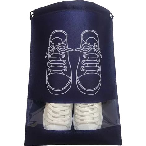 Borsa porta scarpe, materiale impermeabile, design pieghevole, L-10PCS-b, blu scuro (1/2)