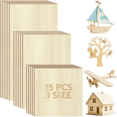 15 Contreplaqué Bois Pour Le Bricolage, 100 X 100/150/200mm Plaque Bois Pour Le Bricolage, Contreplaqué 1.5 mm Pour Gravure Laser, Pour Modelisme (1/5)