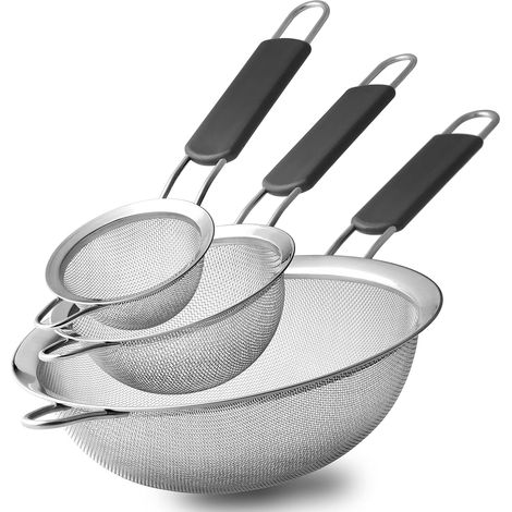 3er Set Feines Sieb Küchensieb Edelstahl 8 16 18 cm Mit Silikongriff (1/5)
