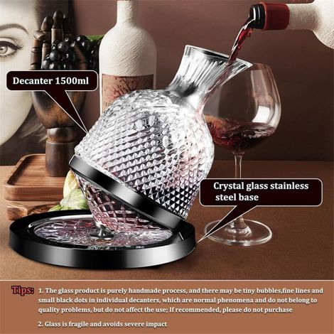 Decantador de vino tinto de 1500 ml (50 oz), cristal sin plomo, decantador giratorio de 360° para whisky. (1/3)