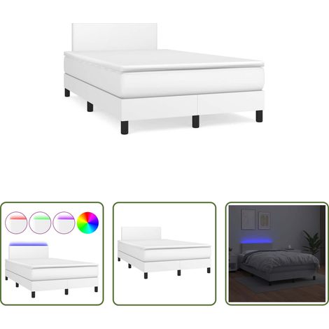 Matelas LED - Sommier à lattes de lit matelas LED blanc 120x190 cm similicuir (1/5)