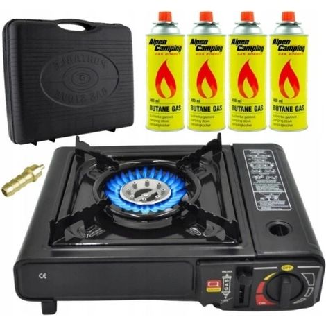 FORNELLO A GAS DA PICNIC CON CUSTODIA PORTATILE + 4 CARTUCCE DI GAS