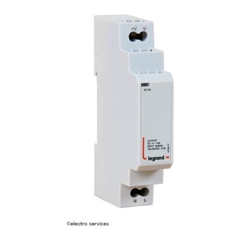 Legrand – Alimentation modulaire 9V 1.6A pour tableau électrique – 1.5 modules – Tension d'alimentation 100-240VAC – Puissance dissipée 15W (1/4)