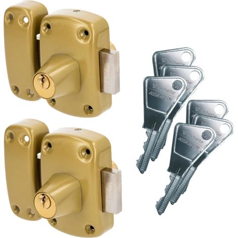 Lot de 2 Verrous de Porte Cylindre Double - Ouverture à clé identique - Verrou à clé extérieur et intérieur - Cylindre ø 23mm, Longueur 45mm, 5 goupilles - 67603MN/SC - 6 clés (1/5)