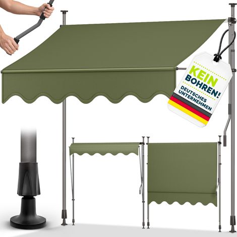 tillvex Balkonmarkise 400 cm Armeegrün Gelenkarm Markise Klemmmarkise Sonnenmarkise Balkon ohne Bohren