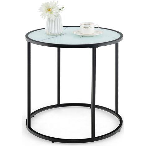 Gain de place, table d'appoint 20 pouces avec verre trempé effet marbre, cadre en métal, pour salon ou chambre (1/5)