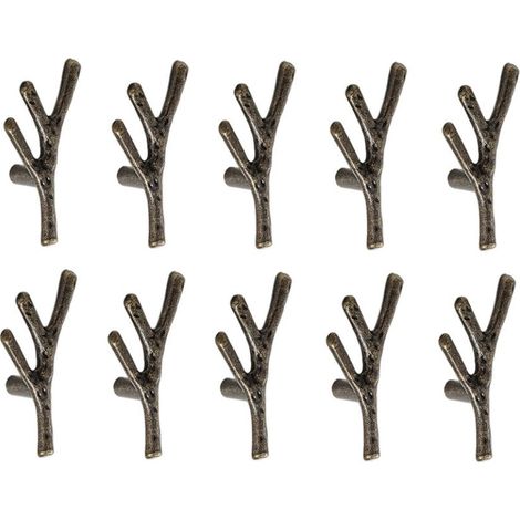 10x Möbelgriff in Zweigform, Zinklegierung, Schrankgriffe mit Schrauben, Bronze, Einzelloch