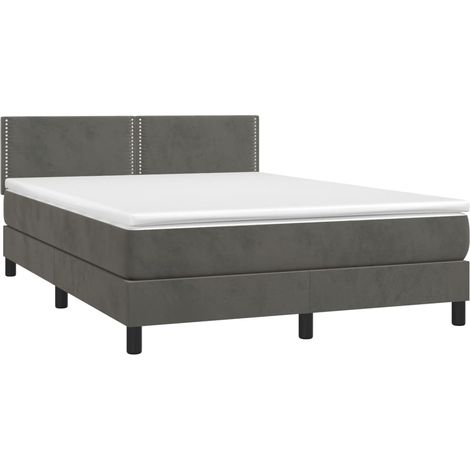 Cadre de lit LED avec sommier tête de lit matelas surmatelas 140x200 cm tissu velours gris foncé TDL0207700