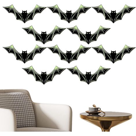 Fledermaus-Deko, 10 gruselige Vintage-Gothic-Aufkleber Halloween-Wanddeko für Wohnzimmer, Flur, Zuhause, Badezimmer, Büro, Schlafzimmer, Küche, Veranda, Fenster (1/5)
