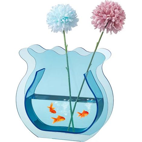 Minimalistische, transparente Acryl-Aquariumvase im Instagram-Stil, ein kreatives Dekorationsobjekt für die Wasserwelt, inspiriert vom Xiaohongshu (Kleines Rotes Buch), Neuheit, durchscheinend blau. (1/5)