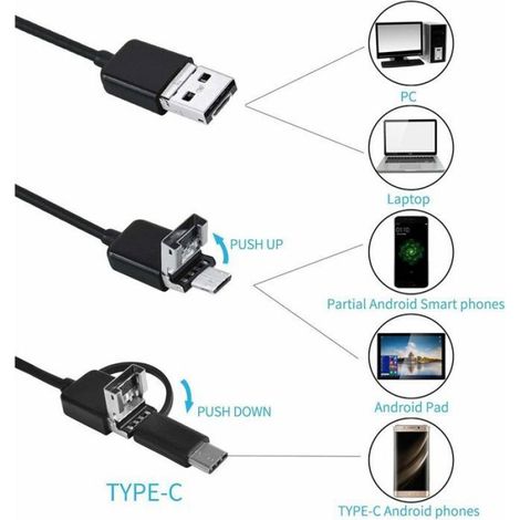 Caméra Dinspection - Endoscope USB C 2 MP IP67 - 5 M Câble Semi-Rigide - 8 LED Réglables - Pour Android Et PC - 1 Pièce (1/4)