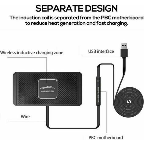 1 Chargeur induction, 10W, Tapis antidérapant, Support téléphone, Silicone, Universel, Voiture Bureau Maison (1/5)