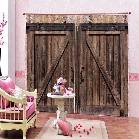 Rideau d'impression semi-occultant semi-ombré de style porte en bois pour salon, chambre à coucher (170200cm) (1/5)