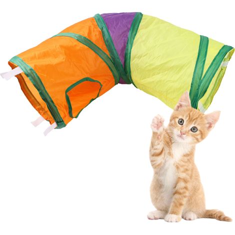 1 tunnel pour chats d'intérieur, forme L, arc-en-ciel, avec trous d'observation, jouet bruissant, pour chats et chiens (1/5)