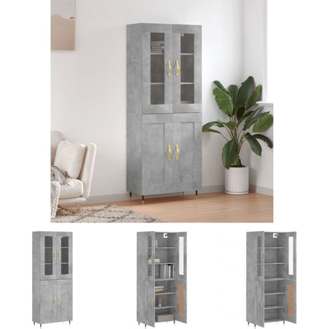 Stauraum - vidaXL Highboard Betongrau 69,5x34x180 cm Holzwerkstoff - Wandhalterung (1/5)