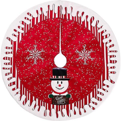 Jupe de sapin de Noël Yaju, tapis de sol rond avec Père Noël et flocons de neige, convient pour les décorations de sapin de Noël, les fêtes et la décoration intérieure (rouge) (1 pièce) (1/5)