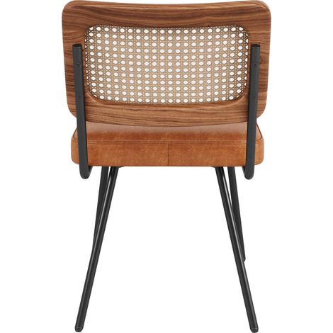 Set di 2 sedie da pranzo in similpelle marrone con schienale in rattan PE e gambe in metallo (1/4)