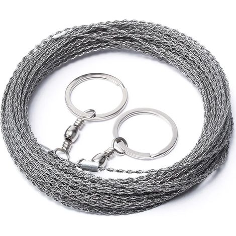 Scie à fil portative d'extérieur (1 à 3 mètres), scie à fil en acier inoxydable portable, chaîne de coupe manuelle, outil de survie pour le camping, la randonnée et le travail du bois (3 mètres). (1/5)