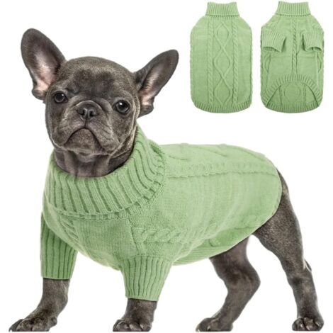 Pull Chien Petite Taille Bouledogue Français Chaud Pull-Overs pour Chiens Pull Chihuahua Manteau Teckel Vetement pour Chien Chat d'hiver, Vert, S (1/4)