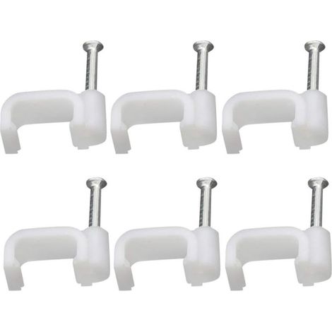 QAZQA 100 Pièces Clips de Câble Colliers de Serrage Câble 10mm, Câble Carré Clips Gestion de Câbles avec Clou, Accroche Cable Mur Attaches Câblesen Acier pour Organiseur Electrique Fil -Blanc