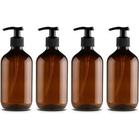 Juego de 4 dispensadores de jabón de plástico PET - 500 ml - Con bomba de loción negra - Ideal para cocina y baño dengyank-Crezuo