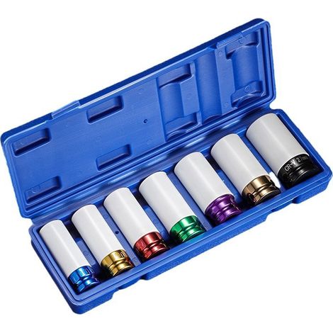 Jeu de 7 douilles à chocs 1/2"  CrMo ultra-résistant  Protection jantes  Coffret pratique