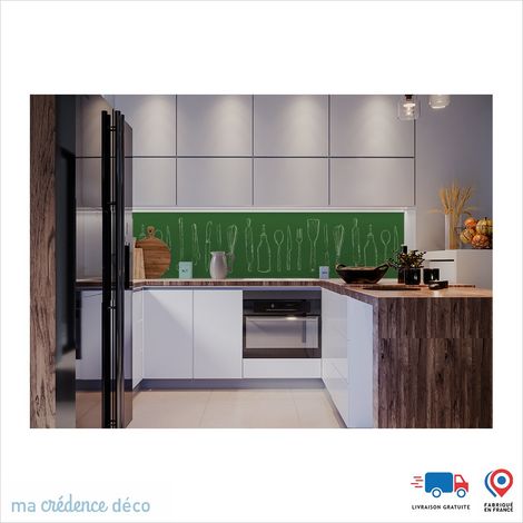 Crédence : Ustensiles de cuisine - Couleur Vert émeraude - Alu composite - 60 - 120 (1/2)