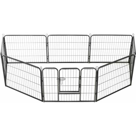 Niche pour Chiens Chenil extérieur Parc Enclos pour chiens 8 panneaux Acier 60 x 80 cm Noir CFW56920 (1/5)