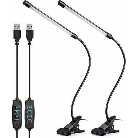 Lámpara de escritorio LED con pinza GABRIELLE, 8 W, USB, cuello de cisne flexible de 360°, protección ocular, 3 modos de iluminación y 10 niveles de brillo (paquete de 2)