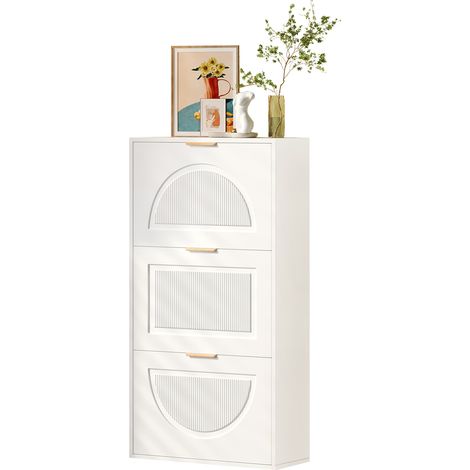 CHICFURN Scarpiera stretta a 3 ribalte 60x24x114 cm in MDF e truciolare bianco salvaspazio (1/5)