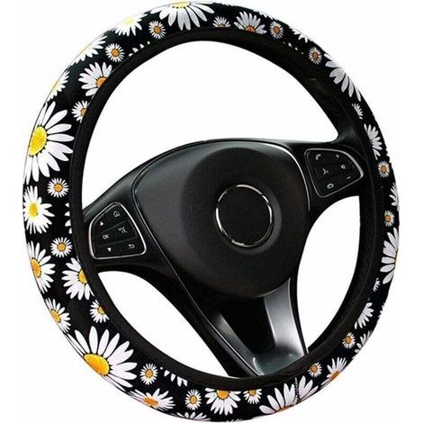 Housse de volant mignonne à motif marguerites, intérieur de voiture tricoté, accessoire universel, sans anneau intérieur (1/5)