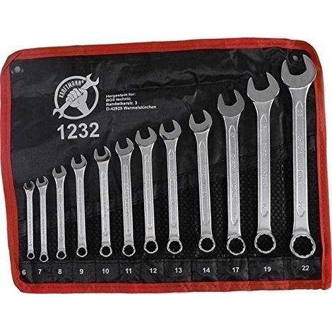KRAFTMANN 1232 CLÉ MIXTES, NOIR/ARGENT, SET DE 12 PIÈCES