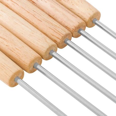 Fourchettes à fondue - - 6 pièces - Acier inoxydable - Manche en bois - Idéal pour pique-nique (1/4)