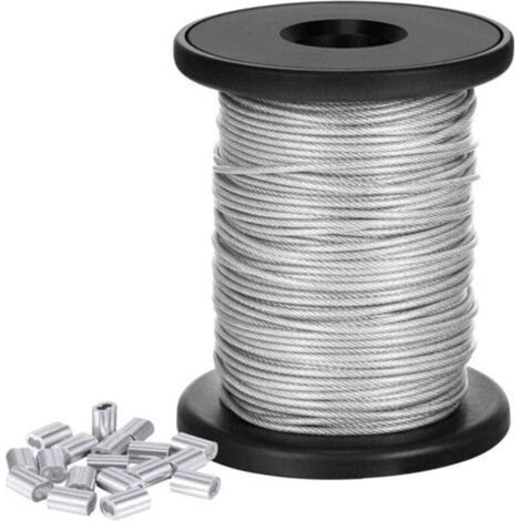 Fil Suspendu de Cadre, Fil de Suspension pour Cadre de 1mm x50m avec 20Pcs Manchons à Sertir pour suspendre des miroirs,des décorations murales (1/5)
