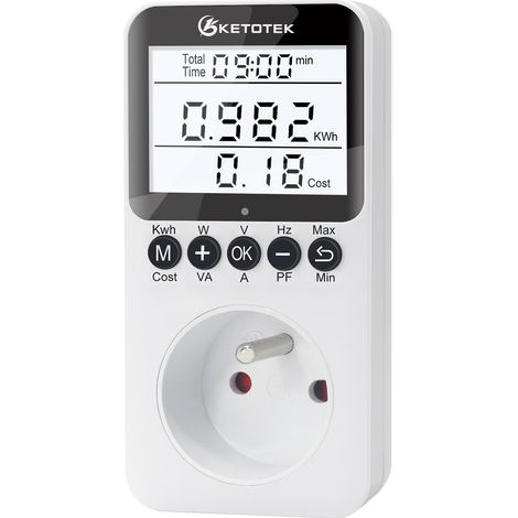 Wattmètre Prise Compteur d'Énergie, Consommation d'Énergie avec Écran LCD Rétroéclairé, Prise de Consommation Électrique Protection Contre Les Surcharges 3680W (1/5)