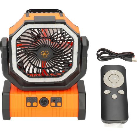 Ortviai Ventilateur de Camping Portable avec Lampe et Télécommande, 20000 mAh, Crochets Doubles, Orange (1/5)