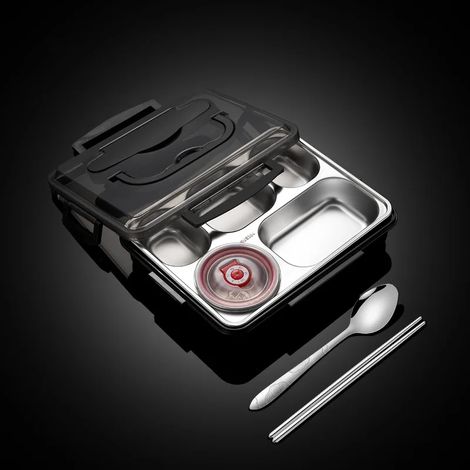 Boîte à lunch étudiante en acier inoxydable 304 (noire), compatible micro-ondes, compartiment isotherme portable, récipient alimentaire (1/5)