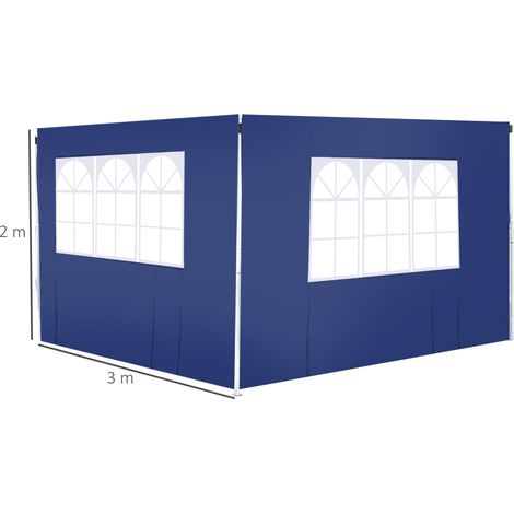 Pareti laterali di ricambio Outsunny per gazebo 3 x 3 m, 300x200 cm, per gazebo in tessuto Oxford con finestra, ideali per giardino, esterni e feste, colore blu.