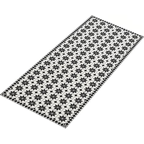 Idmarket – Tapis en vinyle mosaïque noir et blanc 66 x 160 cm – Design géométrique – Résistant et facile à nettoyer – Pour cuisine et couloir