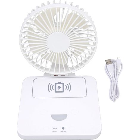 Ventilateur de bureau USB avec chargeur sans fil, lumière nocturne réglable, 3 vitesses, inclinaison 180° (1/5)